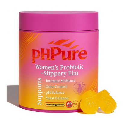 PhPure Juicy Feminine Probiotics Gummies- All in One Solution with Slippery Elm and Prebiotics&Lactobacillus Probiotic Blend for Women’s pH Balance and Dryness - Hawaiian Pineapple Gummies 60 Count probiotics women