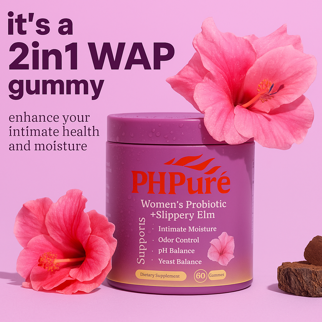 PhPure Juicy Feminine Probiotics Gummies- All in One Solution with Slippery Elm and Prebiotics&Lactobacillus Probiotic Blend for Women’s pH Balance and Dryness - Hawaiian Pineapple Gummies 60 Count probiotics women