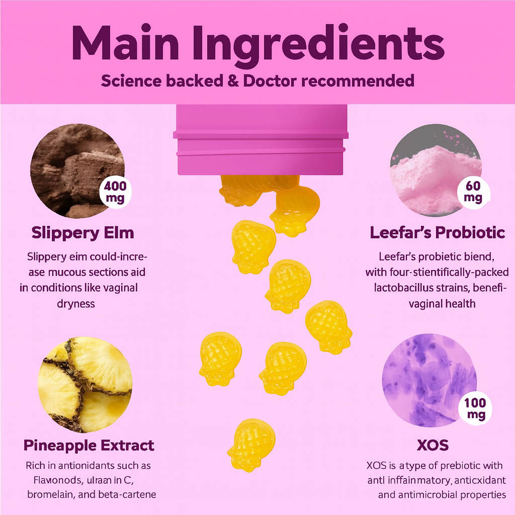 PhPure Juicy Feminine Probiotics Gummies- All in One Solution with Slippery Elm and Prebiotics&Lactobacillus Probiotic Blend for Women’s pH Balance and Dryness - Hawaiian Pineapple Gummies 60 Count probiotics women