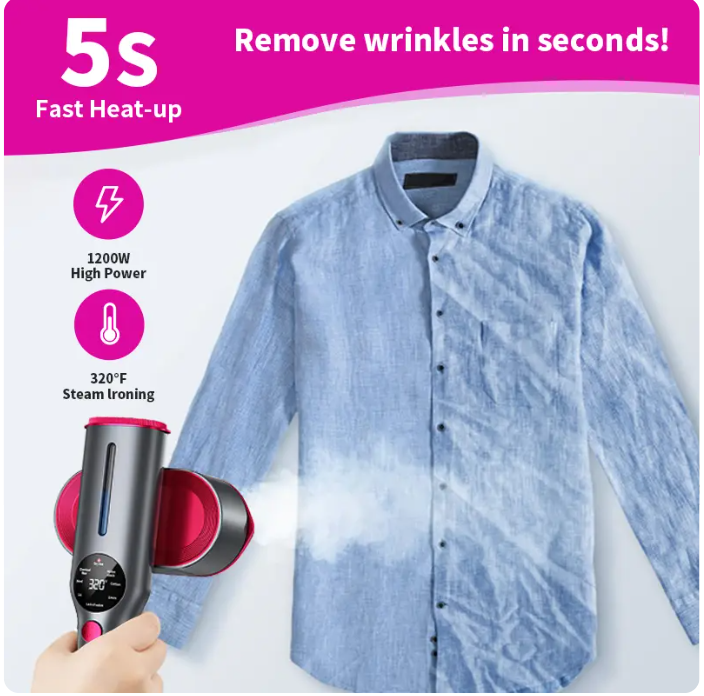 Garment Steamer for Clothes, Portable Travel Clothing Steamer Iron, 7 Mode with LCD Display, 5s Fast Heating, 90° Swivel Handle